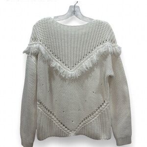 Newbury Kustom Cream Fringe Boho Knit Sweater Size Small